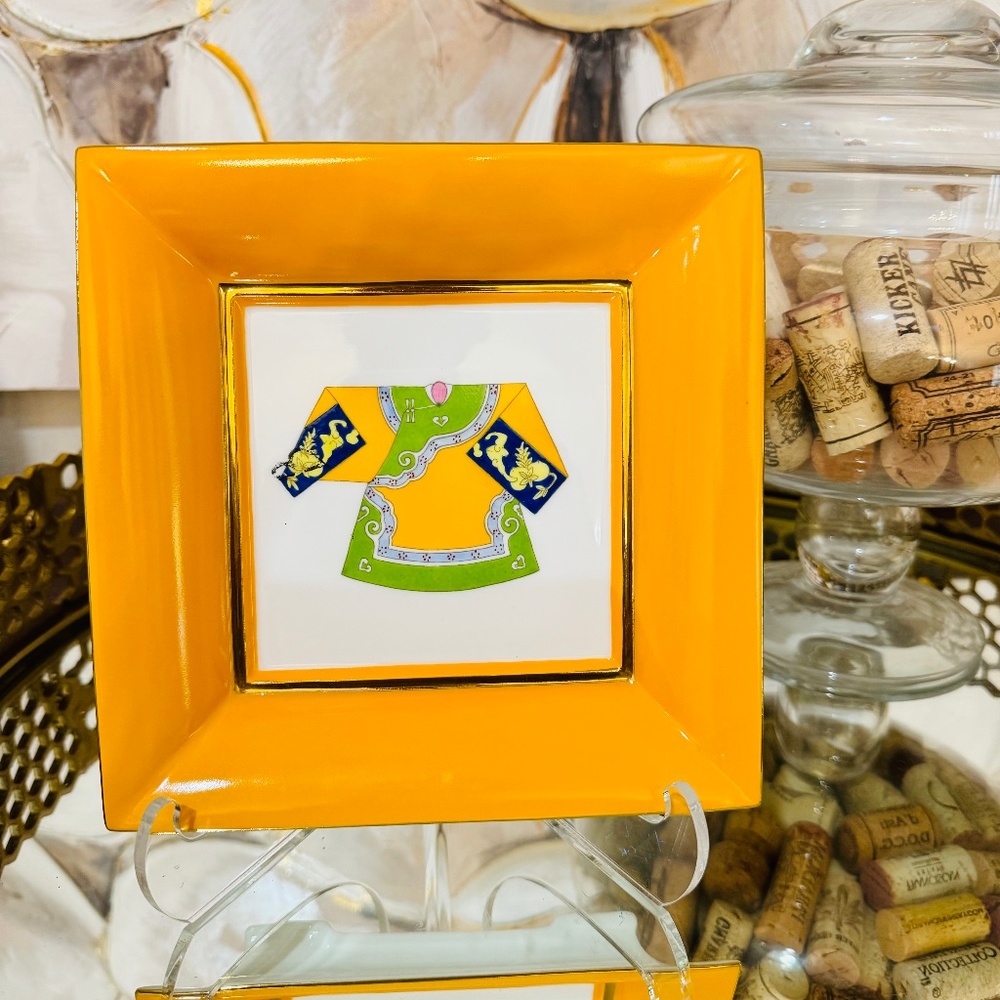 Asainera Hand Painted Orange Kimono Decorative Plate Trinket Bowl Catchall Gift